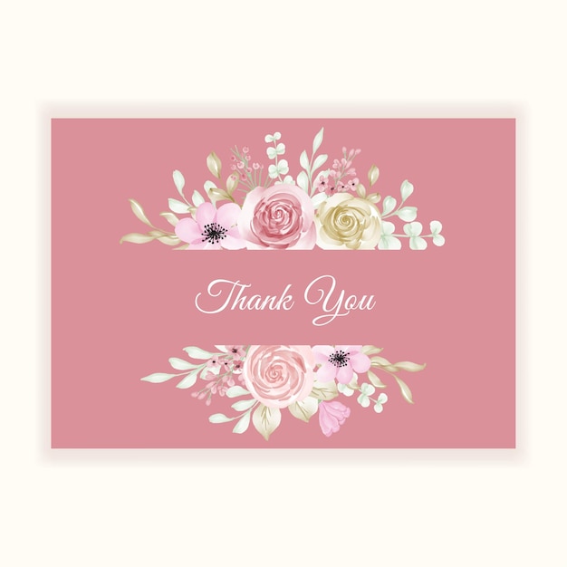 Vector thank you card with flower pastel frame