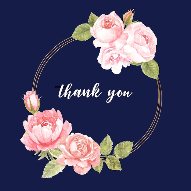 Thank you card with pink rose wreath design