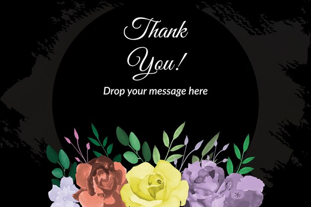 Vector thank you card with purple and yellow rose's watercolor floral free vector