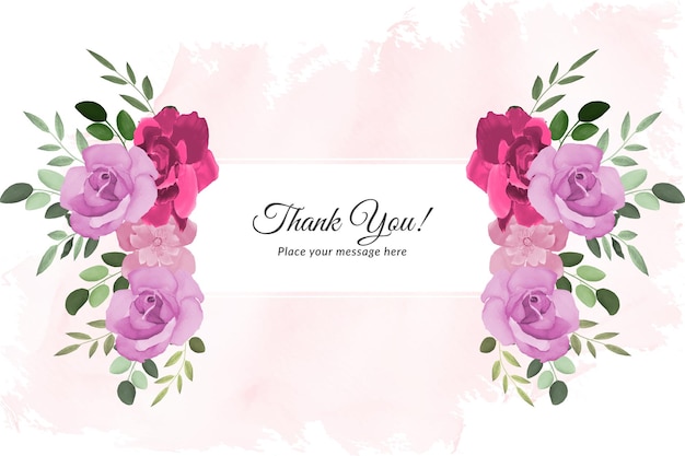 Thank you card with red and purple watercolor floral Free Vector