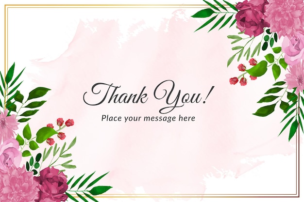 Vector thank you card with red rose and green leave with watercolor free vector