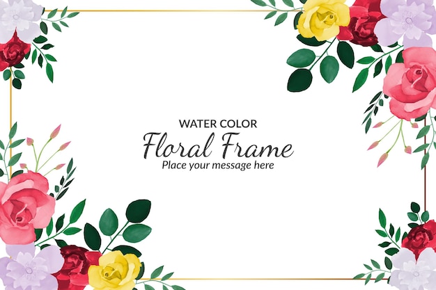 Thank you card with red and yellow watercolor floral Free Vector