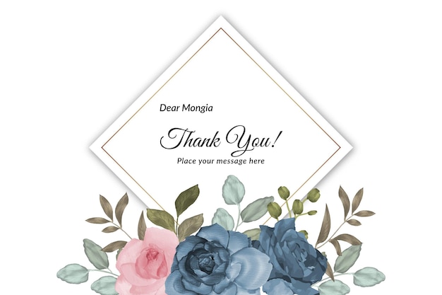 Thank you card with soft blooming floral wreath watercolor free vector