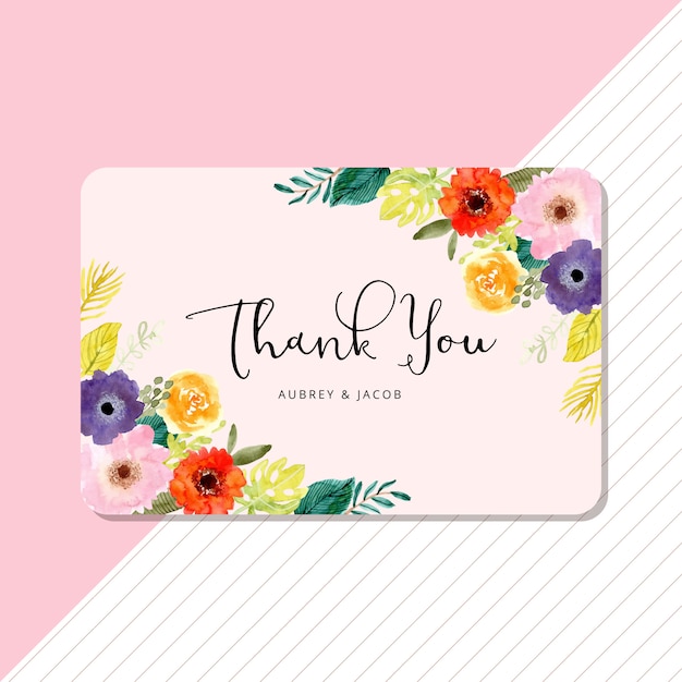 thank you card with tropical watercolor floral frame