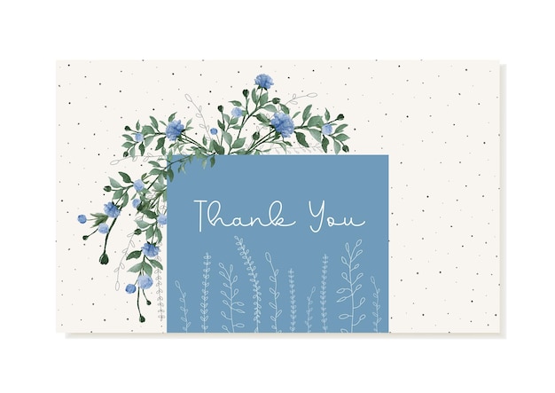 Vector thank you card with vector watercolor hanging vines with blue flowers green leaves vector template