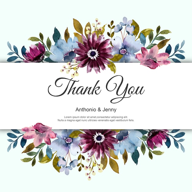 Thank you card with watercolor flower border