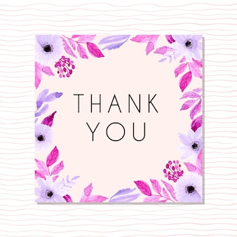 Biglietto di ringraziamento con fiore viola morbido acquerello
