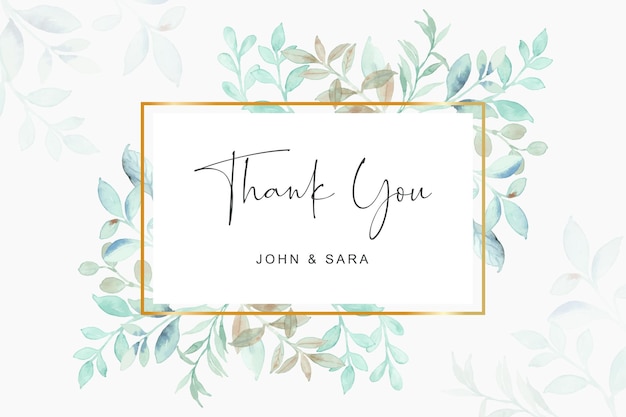 thank you card with watercolor green leaves frame