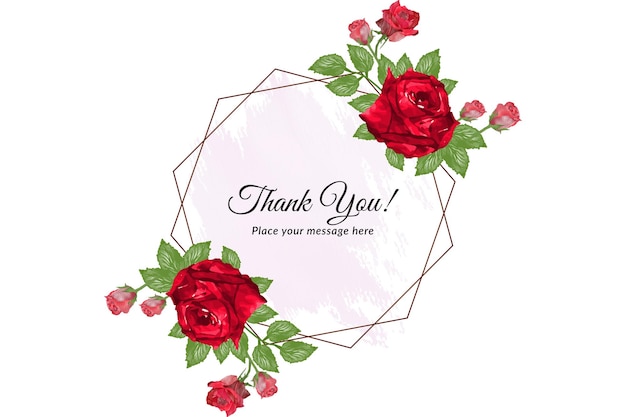 Thank you card with watercolor red flower background with free vector