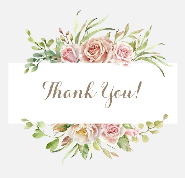 Vector thank you card with watercolor rose bouquet