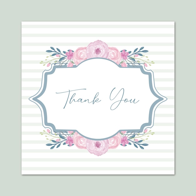 Thank you card with watercolour vector floral drawing