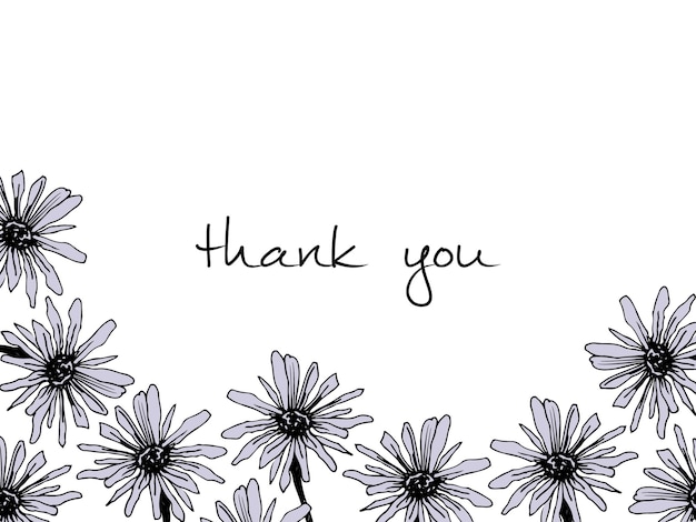 Thank you cards with flowers chrysanthemums, ink drawing