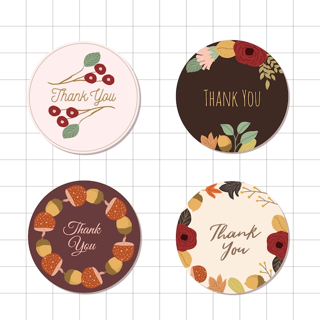 Vector thank you circle label with autumn florals