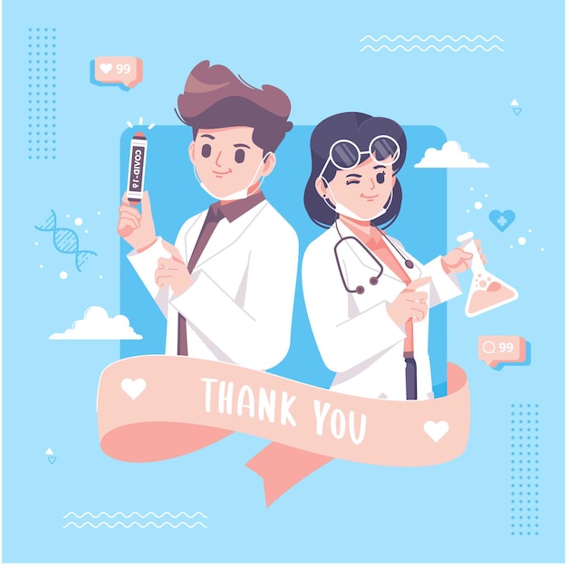 Vector thank you doctor and nurse illustration background