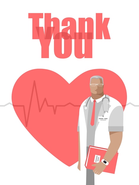 Vector thank you doctors and nurses a card with the inscription doctor big heart and life line