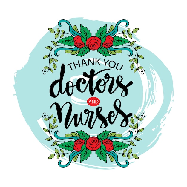 Thank you doctors and nurses hand lettering for greeting card