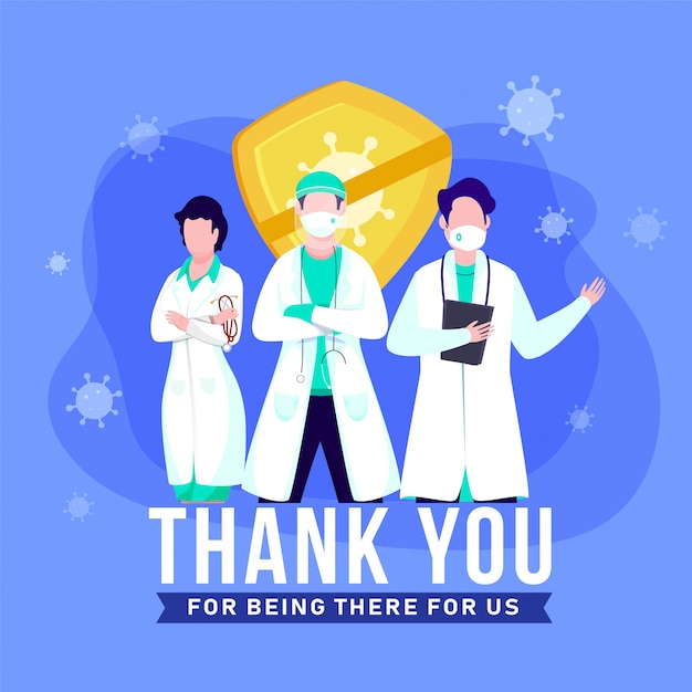 Vector thank you to the doctors, nurses, medical staff who work in hospital and fighting the coronavirus for us.