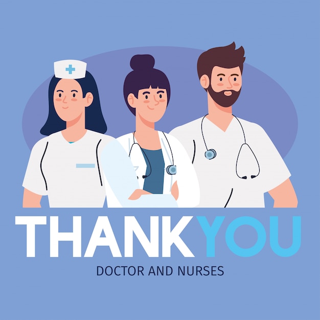 Thank you doctors and nurses working in hospitals, fighting the coronavirus covid 19 vector illustration design