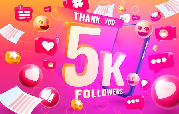 Спасибо, последователи, народы, 5k онлайн-социальная группа, счастливый баннер, векторная иллюстрация