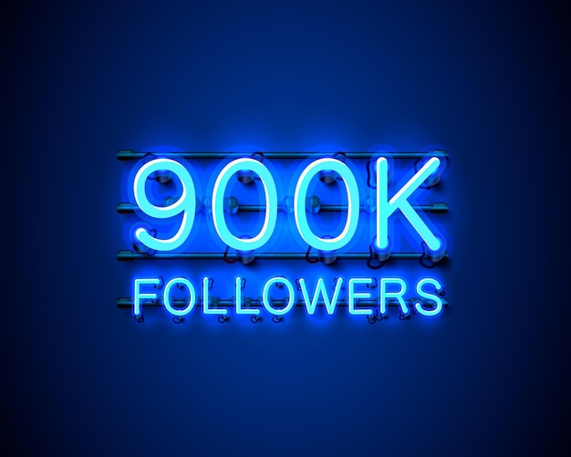 Vector thank you followers peoples, 900k online social group, neon sign