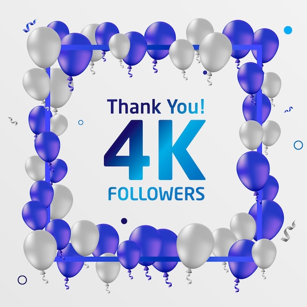 추종자 또는 구독자, 4k 또는 4000 온라인 소셜 그룹, 행복한 배너 감사합니다.