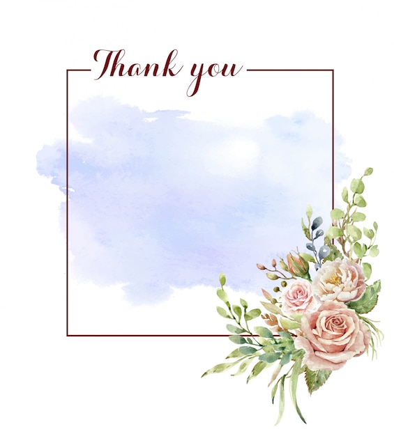 Vector thank you frame with watercolor rose bouquet