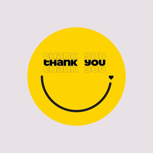 Thank you gratitude sticker or label or badge design template with round yellow smile