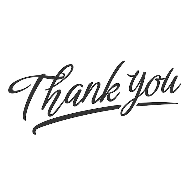 Thank you hand lettering, black ink brush calligraphy isolated on white background