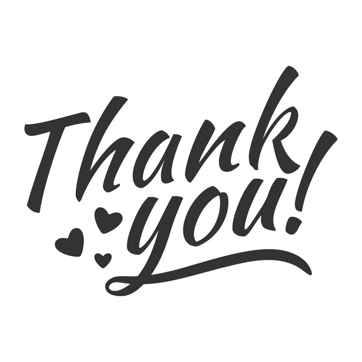 Thank you hand lettering, black ink brush calligraphy isolated on white background