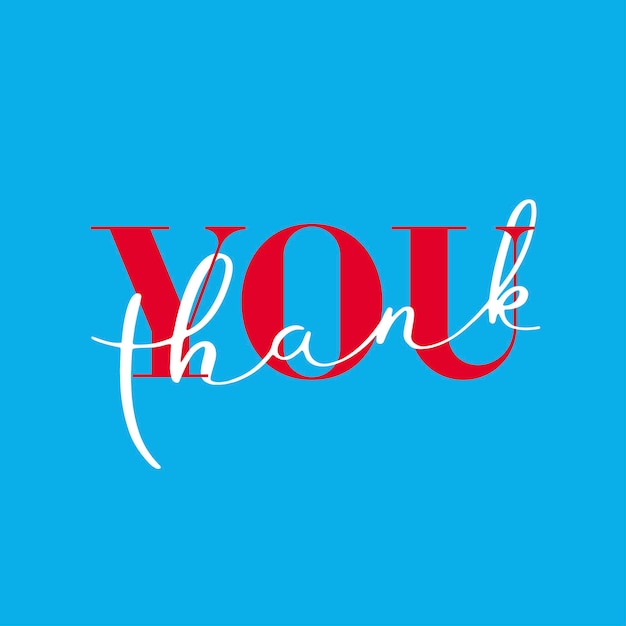 Thank you, lettering thank you on blue background