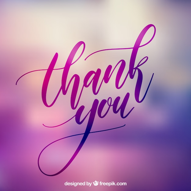 Vector thank you lettering with blurred background