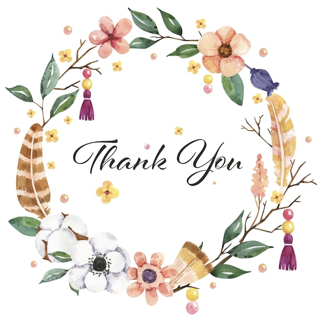 Thank you lettering with cute floral flower decorative