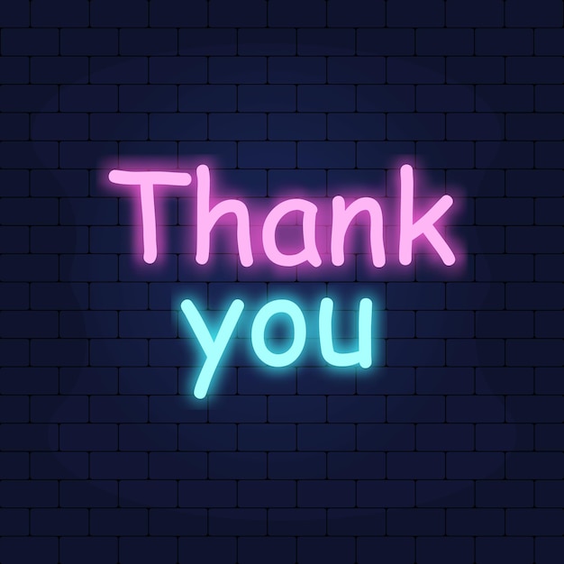 Vector thank you neon text vector. thank you neon sign, design template, modern trend design