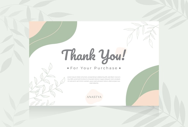 Thank you for purchase card with hand drawn flower abstract shape background template