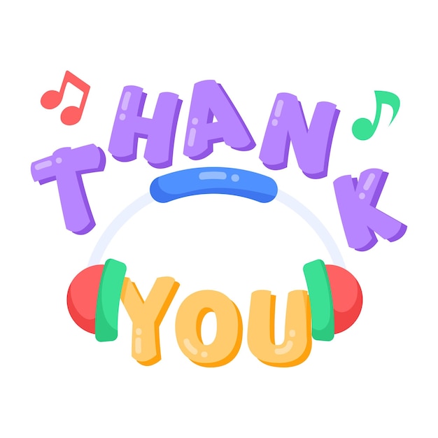 Vector thank you sign with the word thank you in purple and yellow.