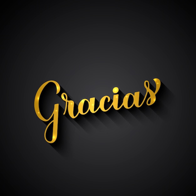 Grazie in lingua spagnola lettere in oro su sfondo nero modello vettoriale per matrimonio biglietto di ringraziamento tag banner poster etichetta ecc