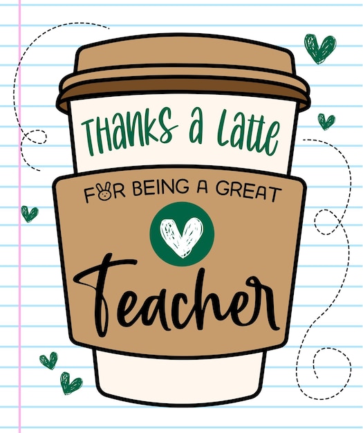 Vector thank you teacher card background cute notebook