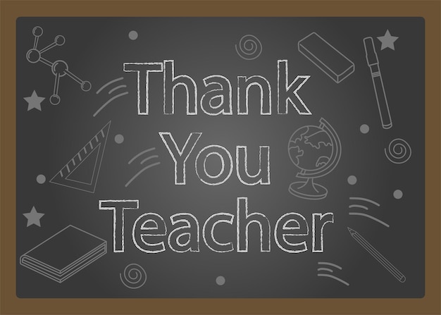 Thank You Teacher Written In Black Board With Icons