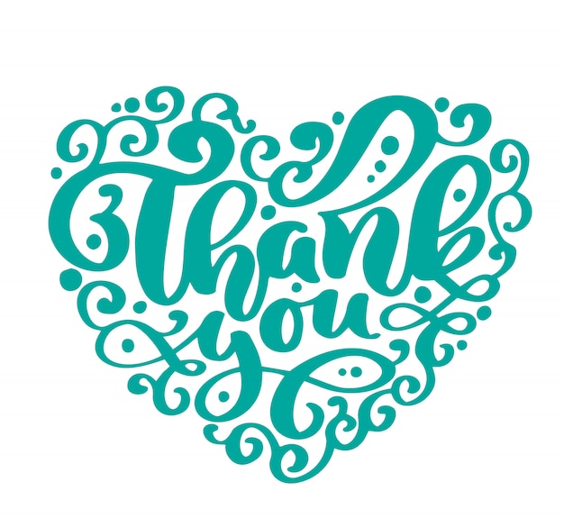 Vector thank you text heart handwritten inscription