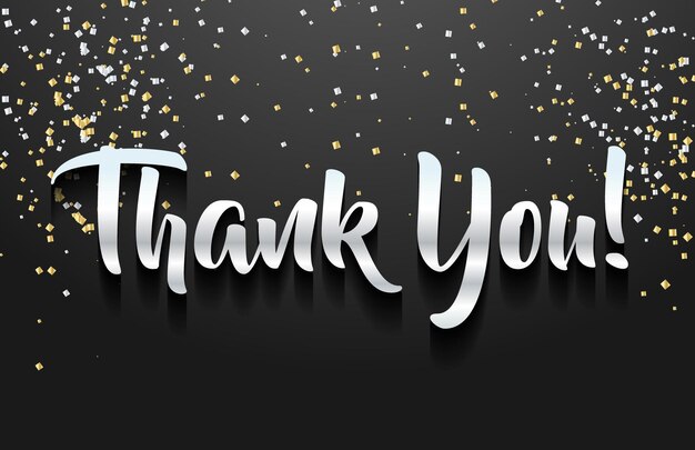 Thank you vector banner design. Silver shine thank you text on black background.