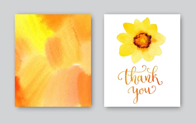 Vector thank you watercolor card template bright hand painted background