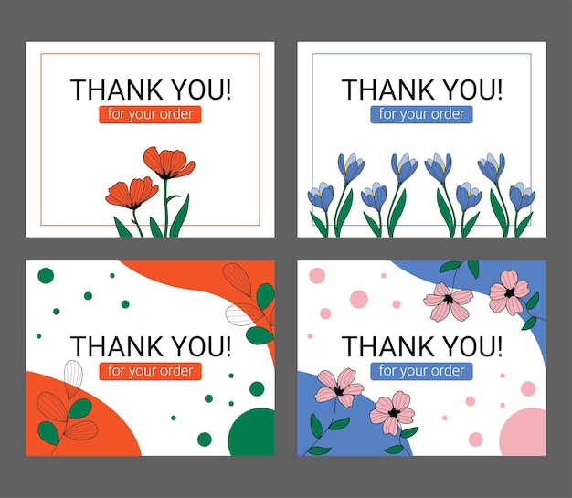 Thank you for your order customer card. Vector illustration. Set of cards