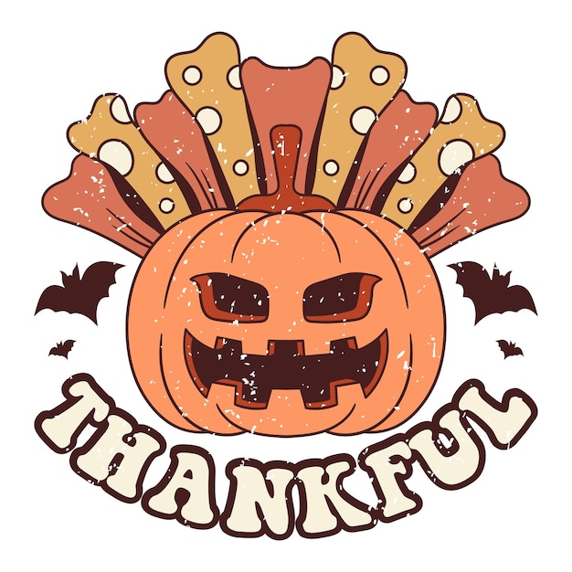 Thankful pumpkin. cute retro halloween design, retro halloween poster.