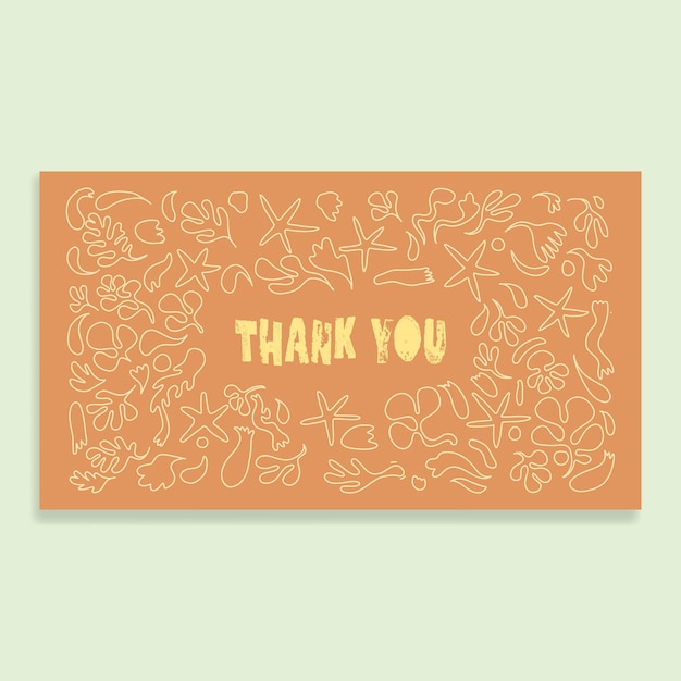 Thanks card with underwater life doodle hand drawn