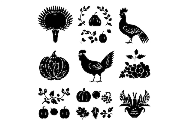 Thanks giving Turkey Silhouette black vector design turkey elements vector