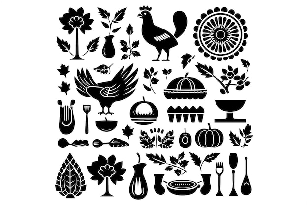 Vector thanks giving turkey silhouette black vector design turkey elements vector