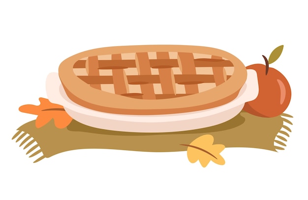 Thanksgiving appeltaart concept herfst gebak geïsoleerd op witte vectorillustratie