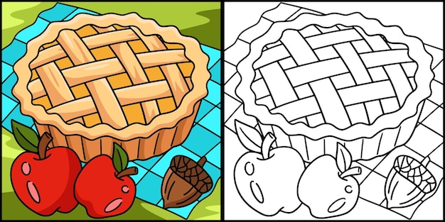 Thanksgiving apple pie coloring page illustration