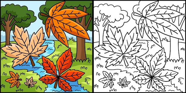 Thanksgiving Autumn Leaves Coloring Illustration