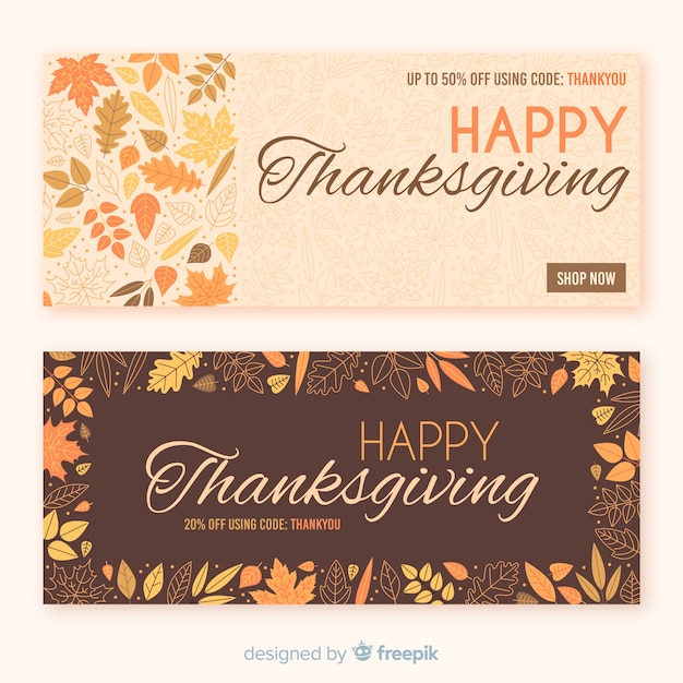 Vector thanksgiving banners in plat ontwerp